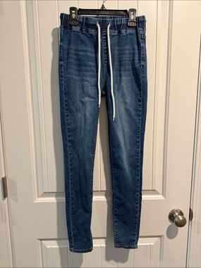 SHEIN Blue Skinny Pull-On Jeans with Drawstring